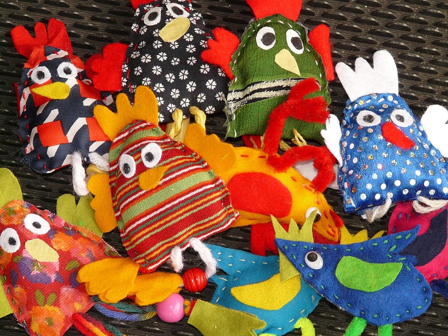 assorted-color hen, plush, toy lot, Finger, Hand Puppets, Dolls, finger puppets, fabric, toys, bird