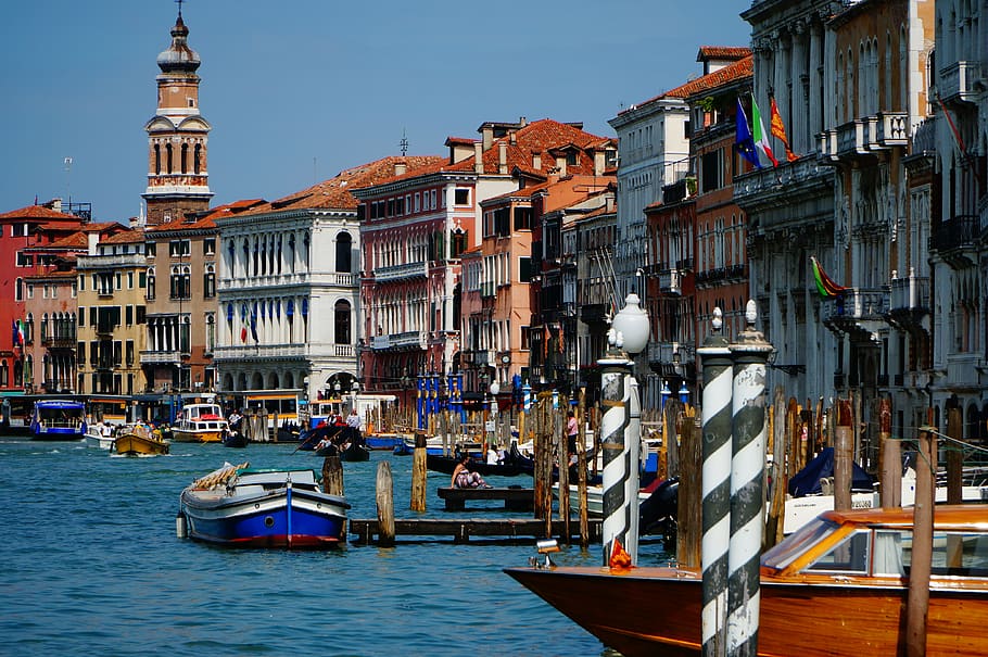 Venesia, grand canal, jalan air, perahu, biru, perjalanan, Eropah, Italia, bersejarah, pariwisata