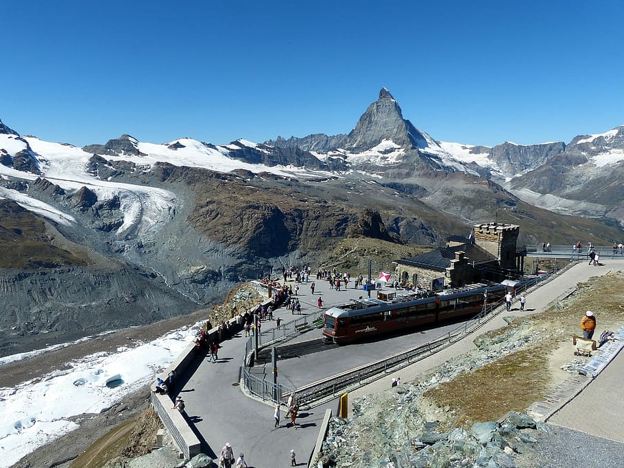 Alpine, Mountains, Matterhorn, alpine, mountains, gornergrat, train, switzerland, mountain, snow, mountain range