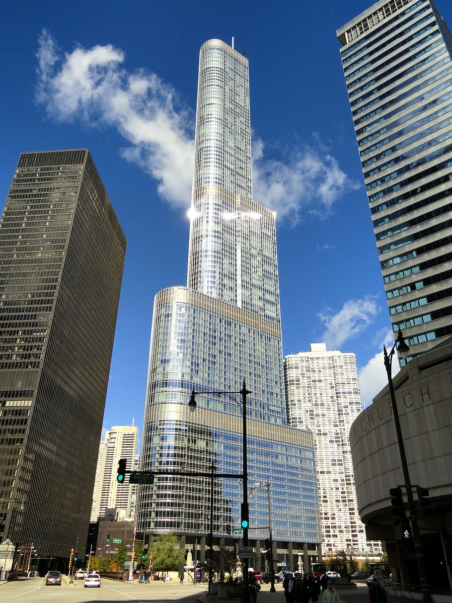 high-rise, concrete, building, daytime, chicago, illinois, trump international hotel, tower, skyscraper, city