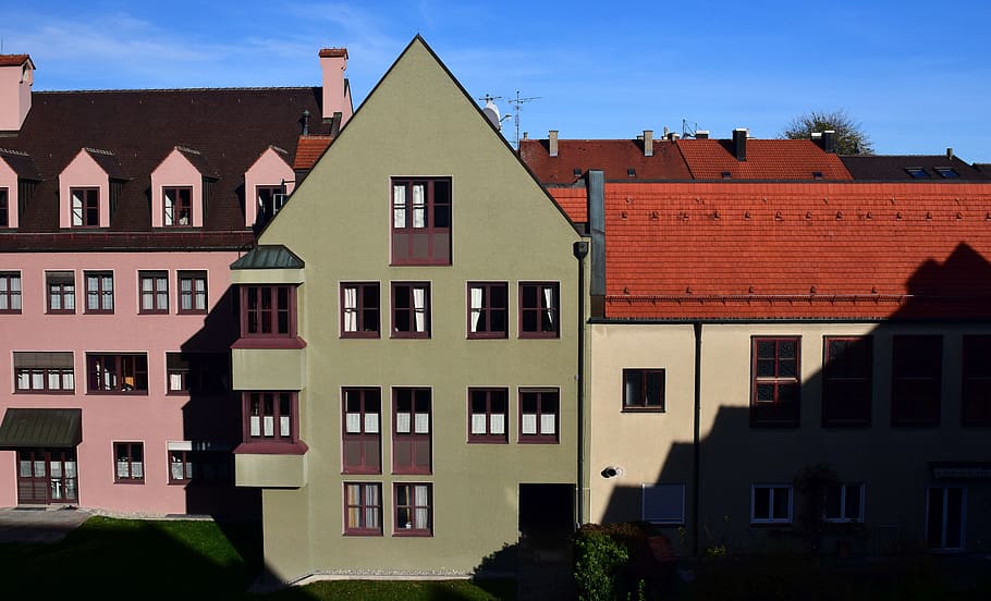 rumah, kota tua, bangunan, historis, augsburg, kota, monumen yang dilindungi, warna-warni, fasad, bersarang