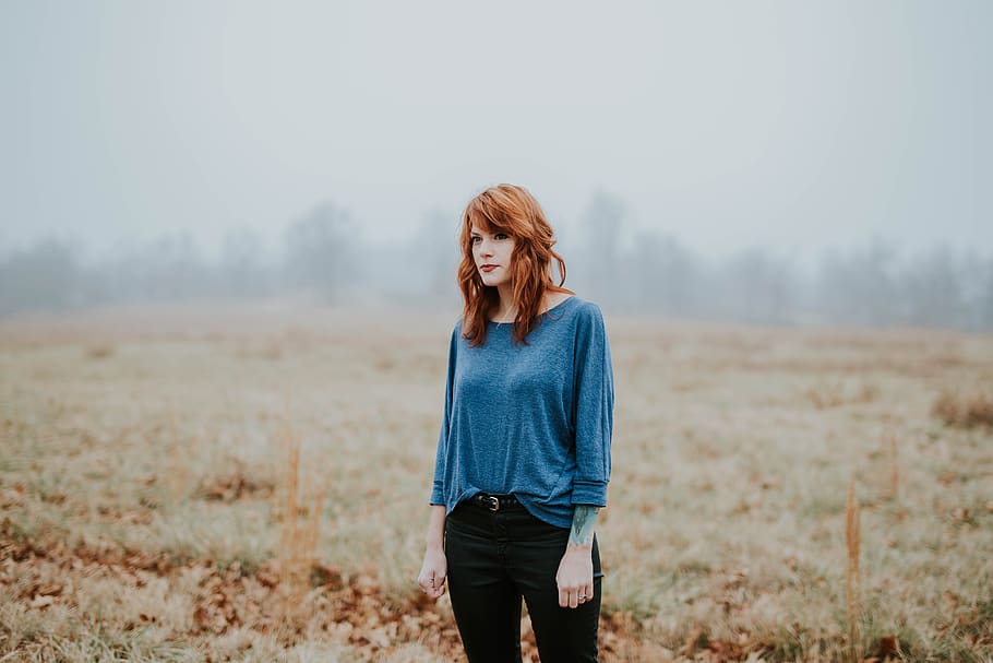 people, woman, beauty, fashion, photoshoot, tattoo, alone, field, casual, one person