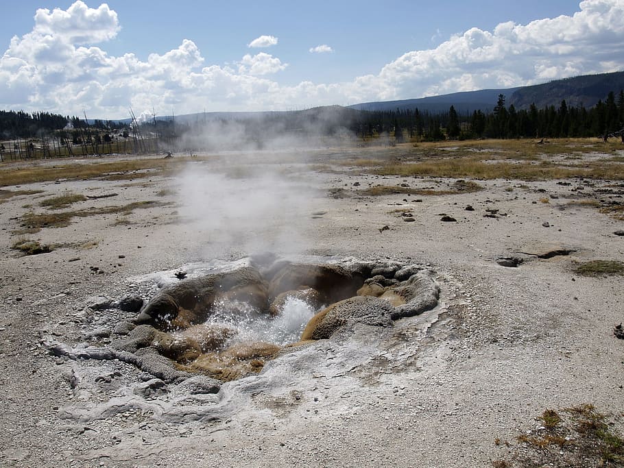 Yellowstone National Park, Wyoming, Usa, landscape, scenery, tourist attraction, erosion, steaming, geyser, nature
