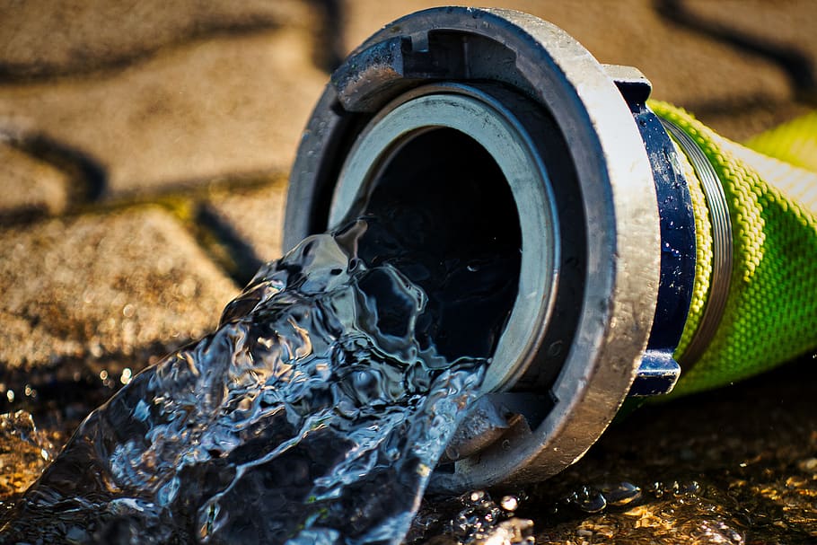 water, fire hose, hose, fire, focus on foreground, tire, wheel, close-up, day, metal