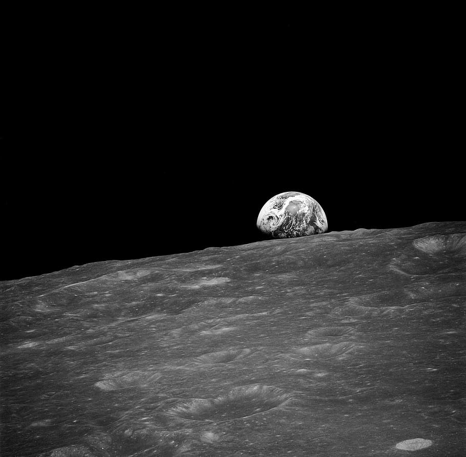 gray, scale photo, earth, viewed, moon, surface, gray scale, soil creep, lunar surface, globe