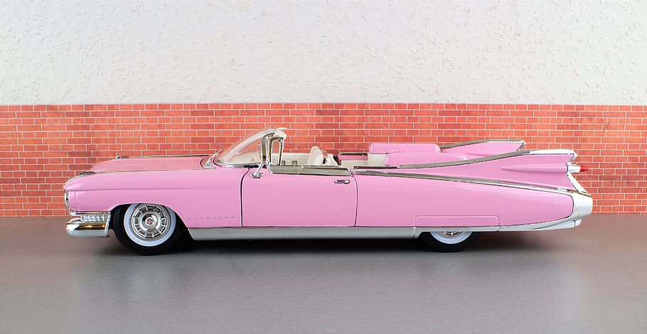 Modelo de carro, Cadillac, Cadillac Eldorado, rosa, automático, velho, carro de brinquedo, eua, américa, modelo