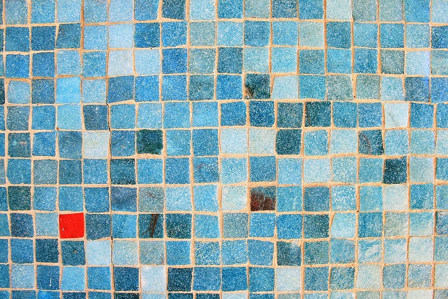 verde azulado, azul, geométrico, superficie, pared, mosaico, piedras, azulejos, pequeño, patrón