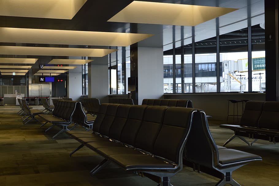 indoors, seat, chair, furniture, contemporary, modern, lobby, airport, interior, window
