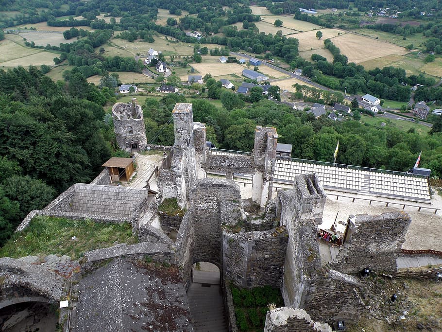 Auvergne, Prancis, Lansekap, Pemandangan, kastil, historis, tengara, pohon, alam, luar