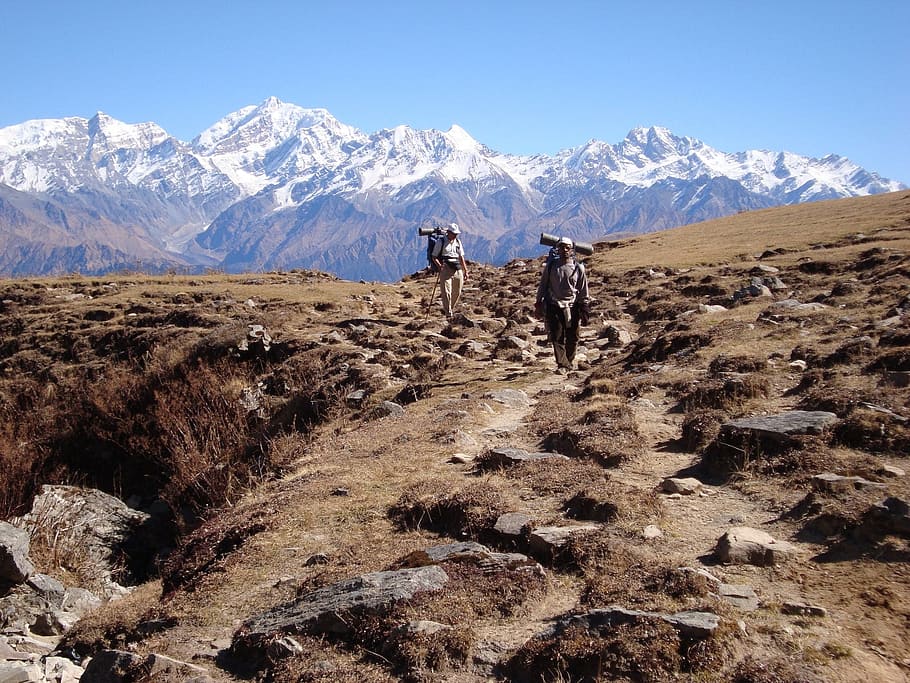 hombre, caminar, montaña, excursionistas, Himalaya, montañas, trekking, sherpas, solo, senderismo