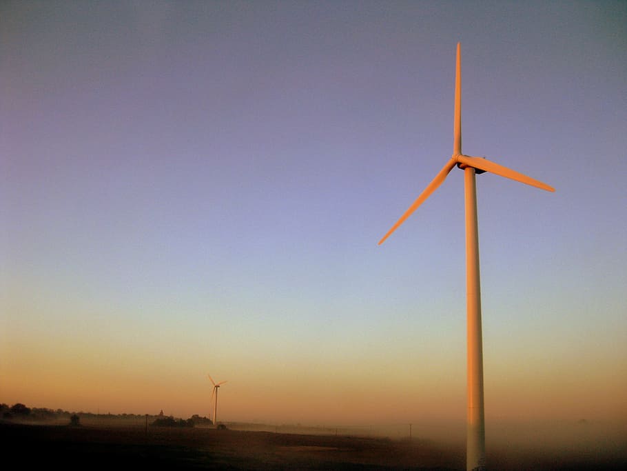 cata-vento, winkrafftanlage, energia eólica, moinho de vento, energia renovável, manhã, nascer do sol, céu, turbina eólica, meio ambiente