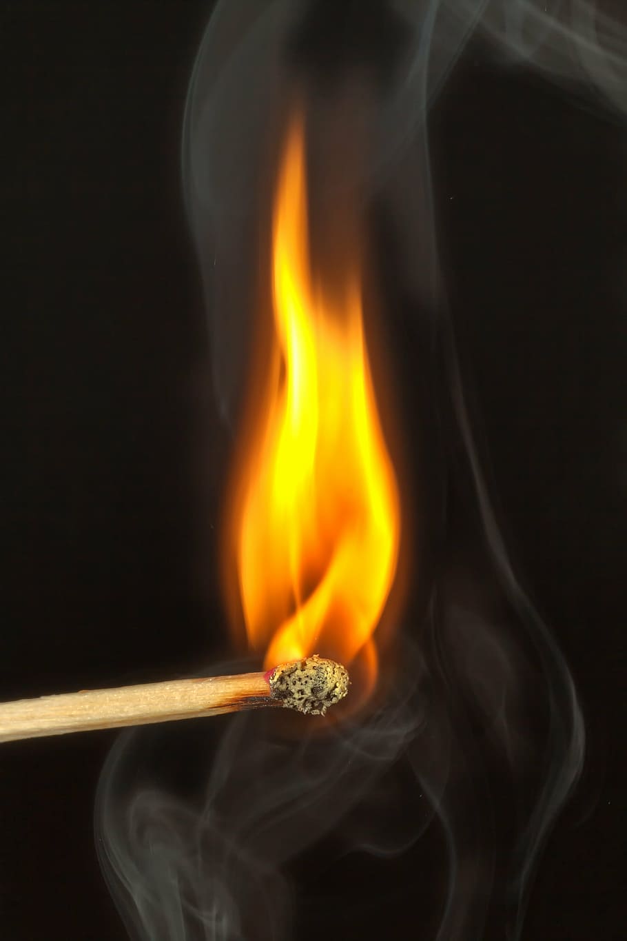 burning brown matchstick, match, fire, close, burn, matches, kindle, flame, macro, sulfur