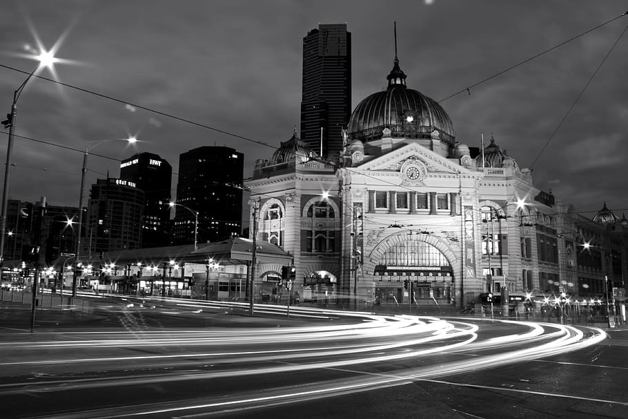 Malam, Arsitektur, Melbourne, perkotaan, lanskap kota, pusat kota, kota, kota di malam hari, jalur cahaya, diterangi