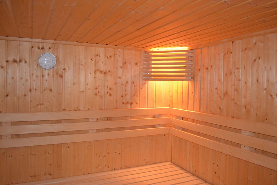 brown sauna room, sauna, lamp, heat, relax, wood, indoors, wood - material, architecture, built structure