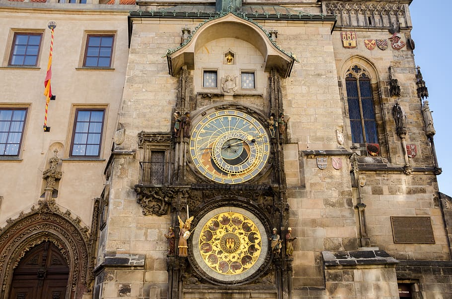 prague, historic center, town hall, czech republic, facade, architecture, historically, astronomical clock, places of interest, watches