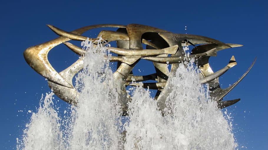 fountain, birds, sculpture, synthesis, water, drops, monument, square, larnaca, cyprus