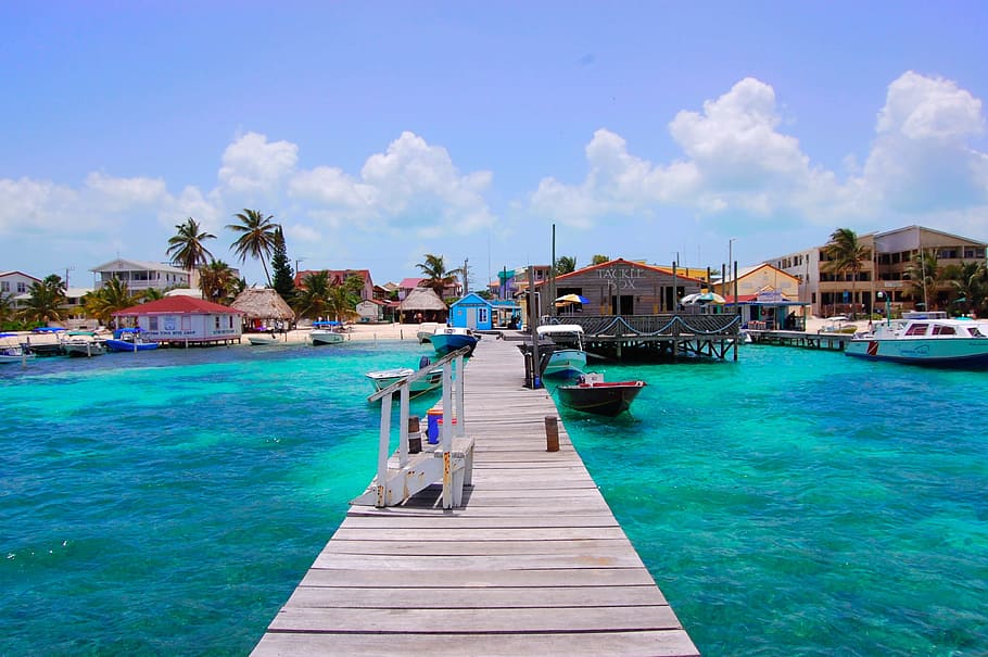 boat, brown, wooden, dock, Belize, San Pedro, Tropical, Caye, ambergris, water