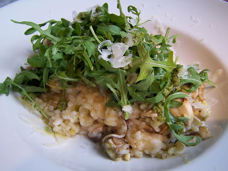 risotto, food, italian food, rice, rocket, meal, dinner, lunch, italian, gourmet