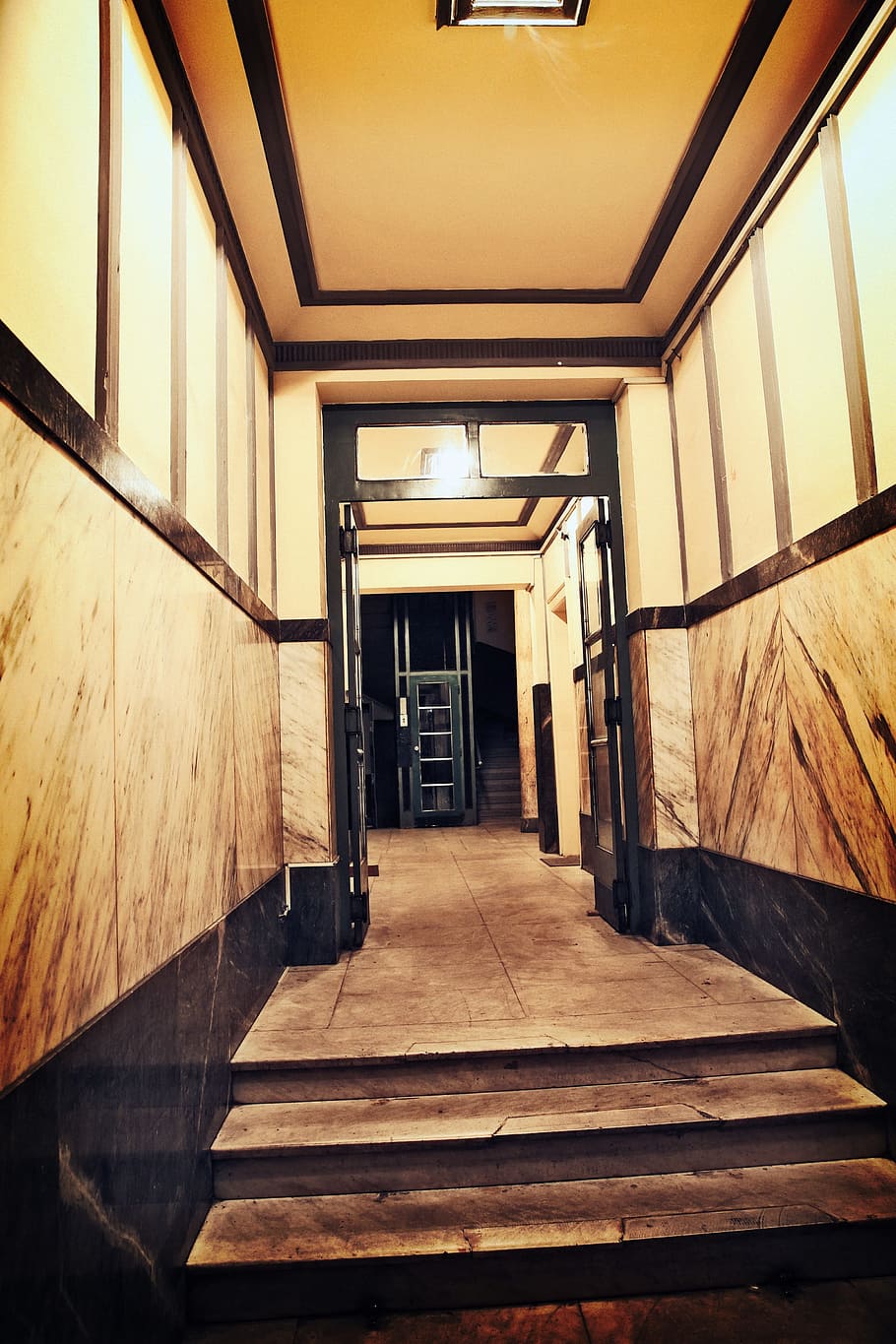 entrance, way, hall, vintage, marble, black, gold, empty, business, dark