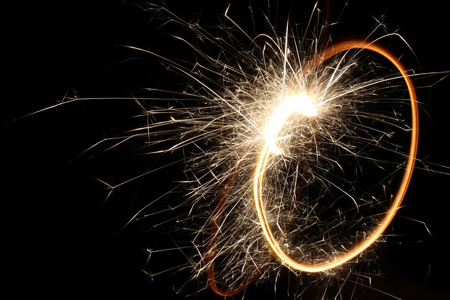 sparkler, 4th of july, circle, sparks, bright, party, summer, motion, illuminated, night