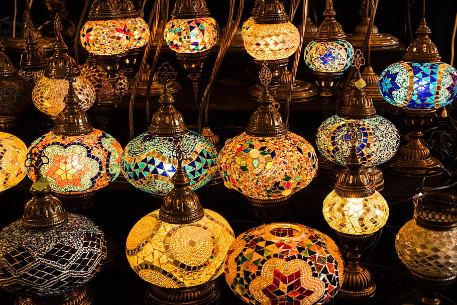 lámpara, turco, linterna, estambul, turquía, oriental, luz, colorido, mosaico, elección