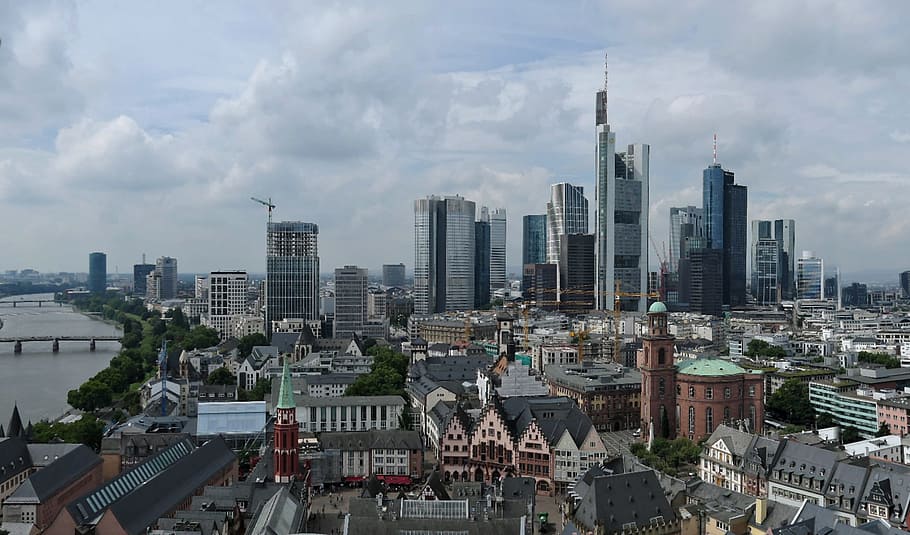 rascacielos, edificios, blanco, cielo, casco antiguo, casco histórico, FFM, Frankfurt, fachada, arquitectura