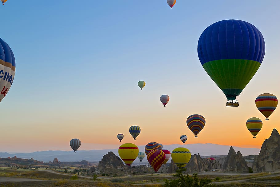 pára-quedas, pessoas, viagem, aventura, passeio, nuvens, céu, veículo aéreo, balão, balão de ar quente