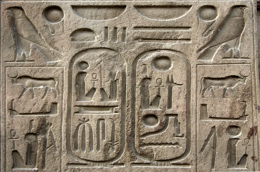 egypt, luxor, hieroglyphs, cartridges, writing, engraving, pierre, antique, monument, history