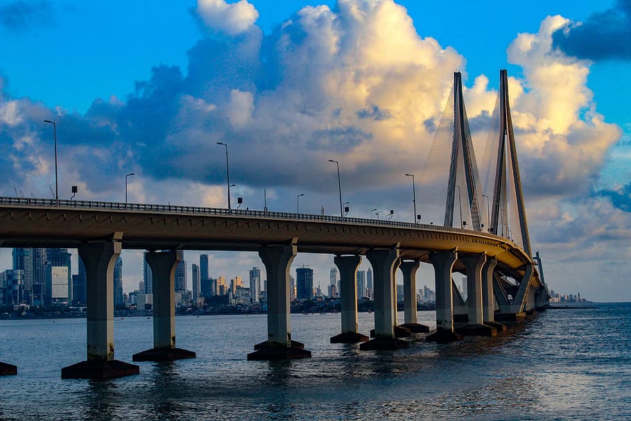 Rajiv, Gandhi, Bandra-worli, mar, enlace, Mumbai, estructura construida, arquitectura, puente, agua