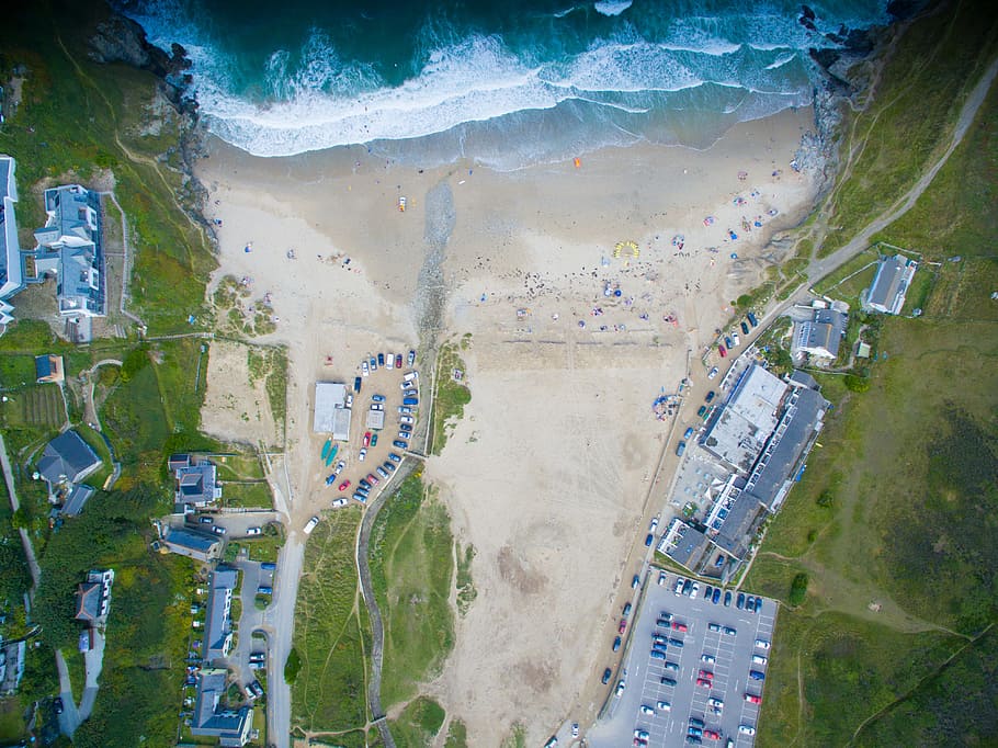 aerial, view photography, houses, body, water, daytime, aerial view, birdseye view, beach, sea