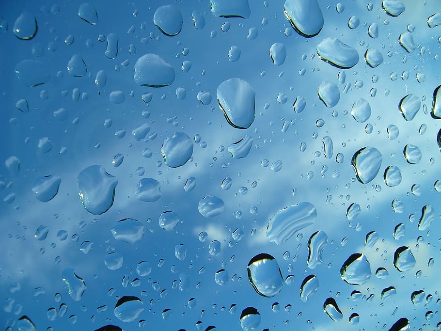 Water, Drops, Celeste, Moisture, Nature, rainy, damp, rain, full frame, blue