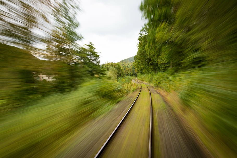 time-lapse photography, railway, daytime, train, travel, seemed, steel, drive, shutter speed, rear