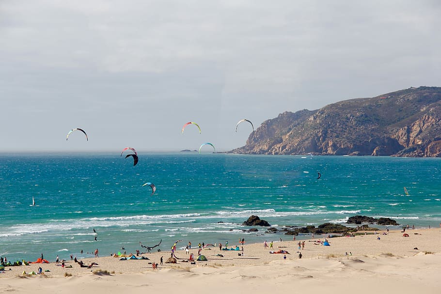 Cascais, Portugal, Sea, Surfer, Wind, blue, waves, kite, beach, water