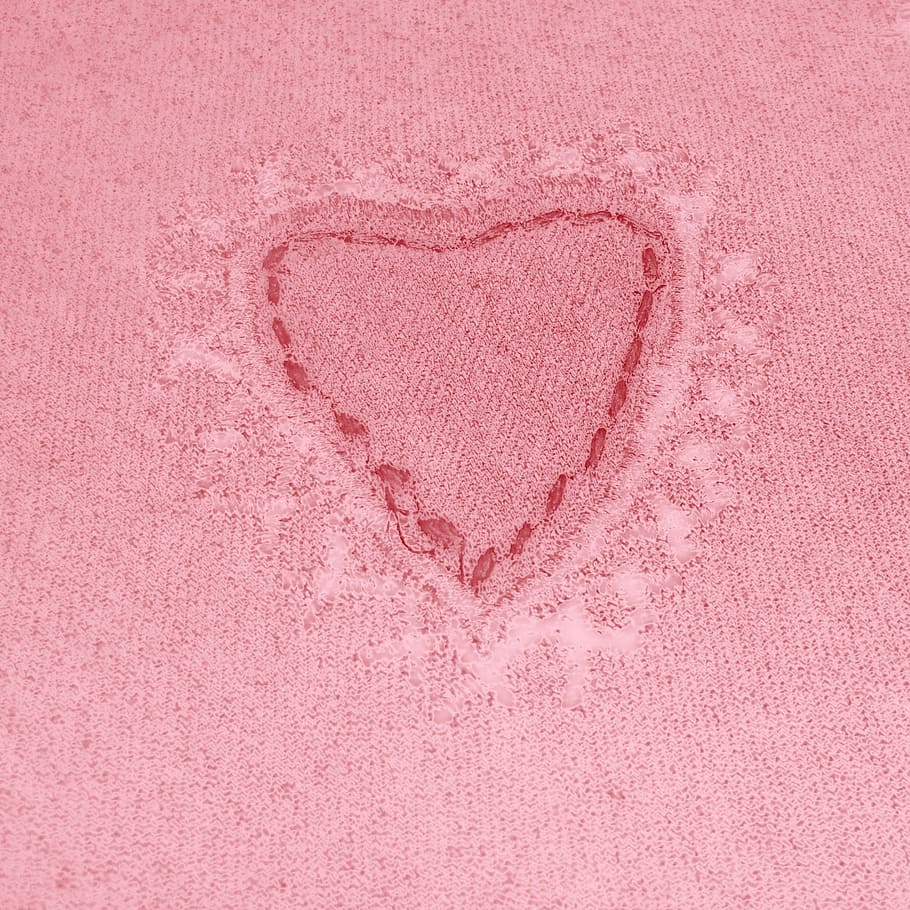 Rojo, textil, bordado, corazón, amor, día de San Valentín, papel, fondo, romance, forma