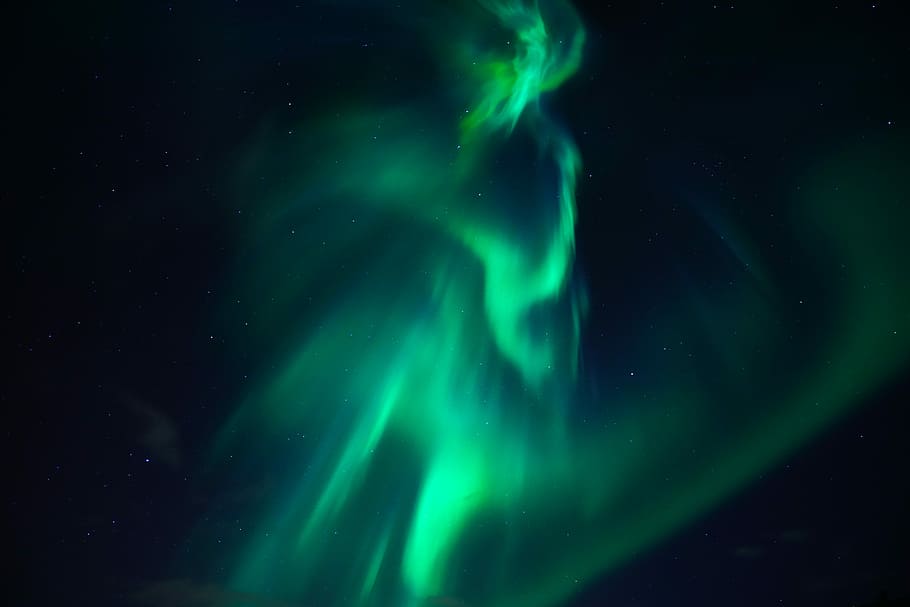 オーロラ, 光現象, 光, 緑, 緑がかった, 青, 青みがかった, 太陽風, 星空, アイスランド