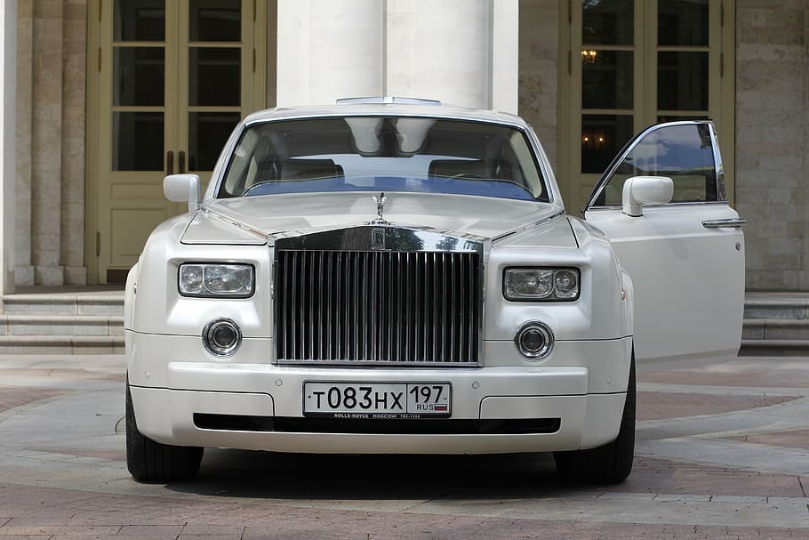white, rolls royce, phantom, parked, mansion, rolls, royce, auto, automotive, bridal car