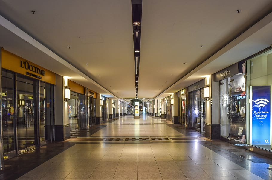 architecture, passage, building, gang, light, lighting, purchasing, shops, evening, shopping arcade
