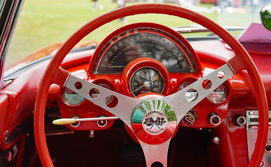 vintage car, corvette, steering wheel, oldtimer, vehicle, classic, convertible, car, chevrolet, sports car