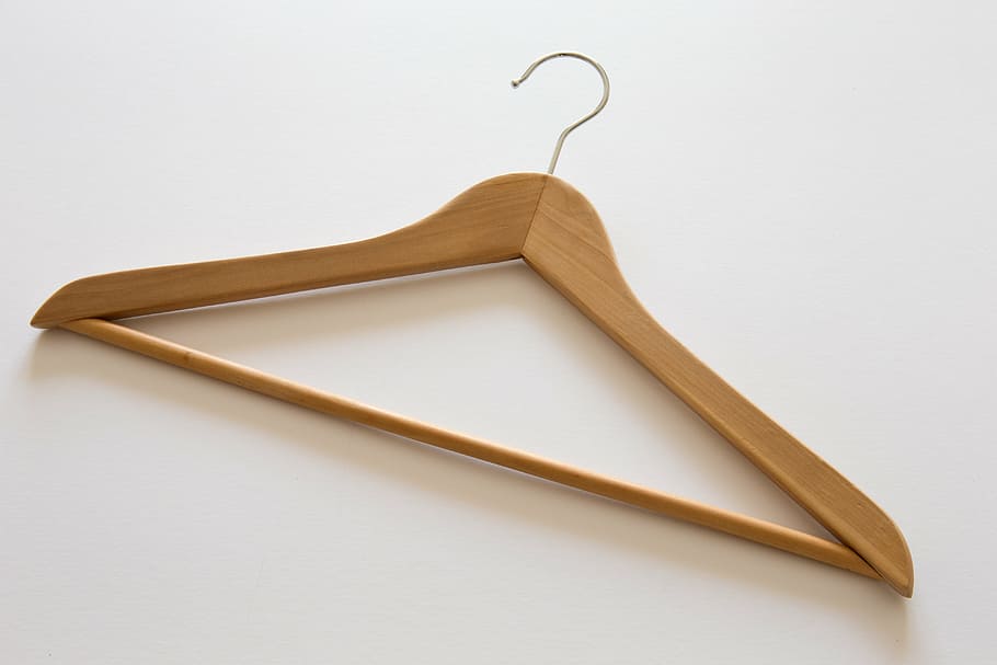 brown, wooden, clothes hanger, traditional, beech wood, jacket, coat, trousers, hanger, studio shot