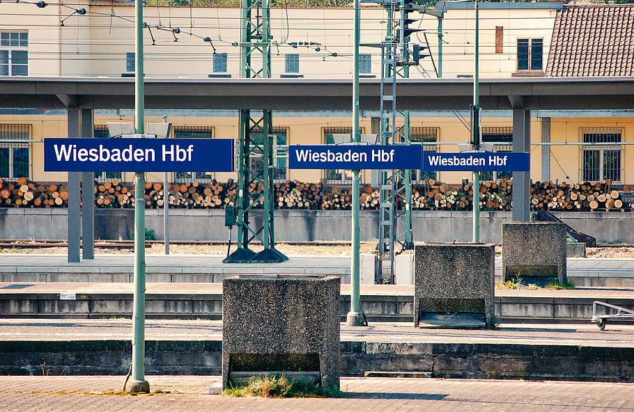 wiesbaden, central station, stasiun kereta api, kota, lalu lintas, jerman, hessen, tiba, pusat kota, perjalanan