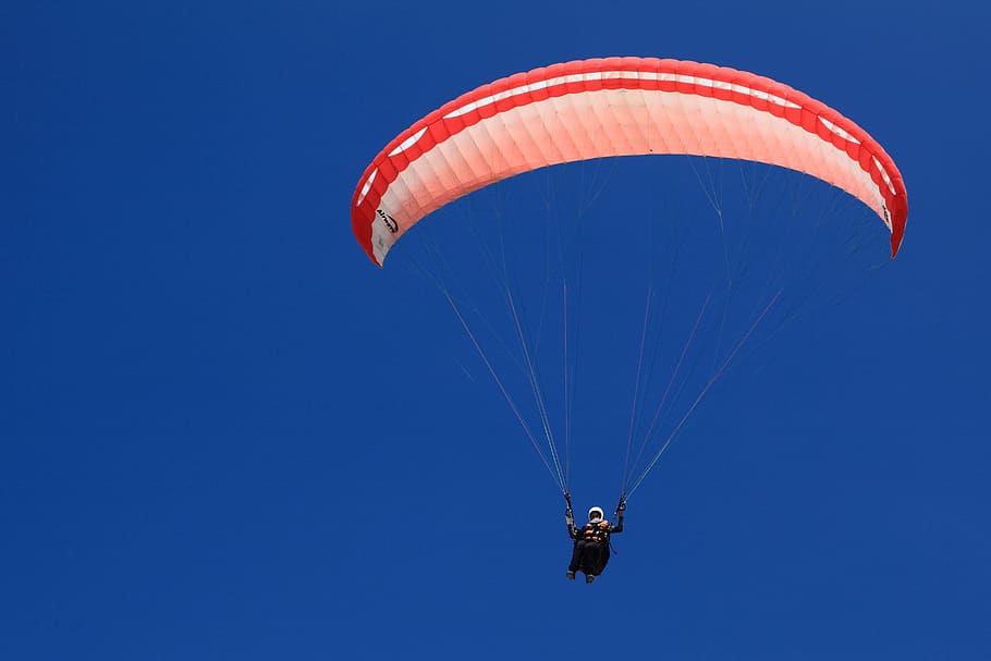 hombre en paracaídas, Acción, Actividad, Vuelo, Volar, azul, volando, planear, planeador, deslizamiento