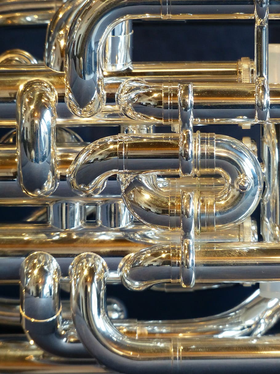 euphonium, brass instrument, instrument, sheet, music, bugle, périnet valves, shine, rays, silver