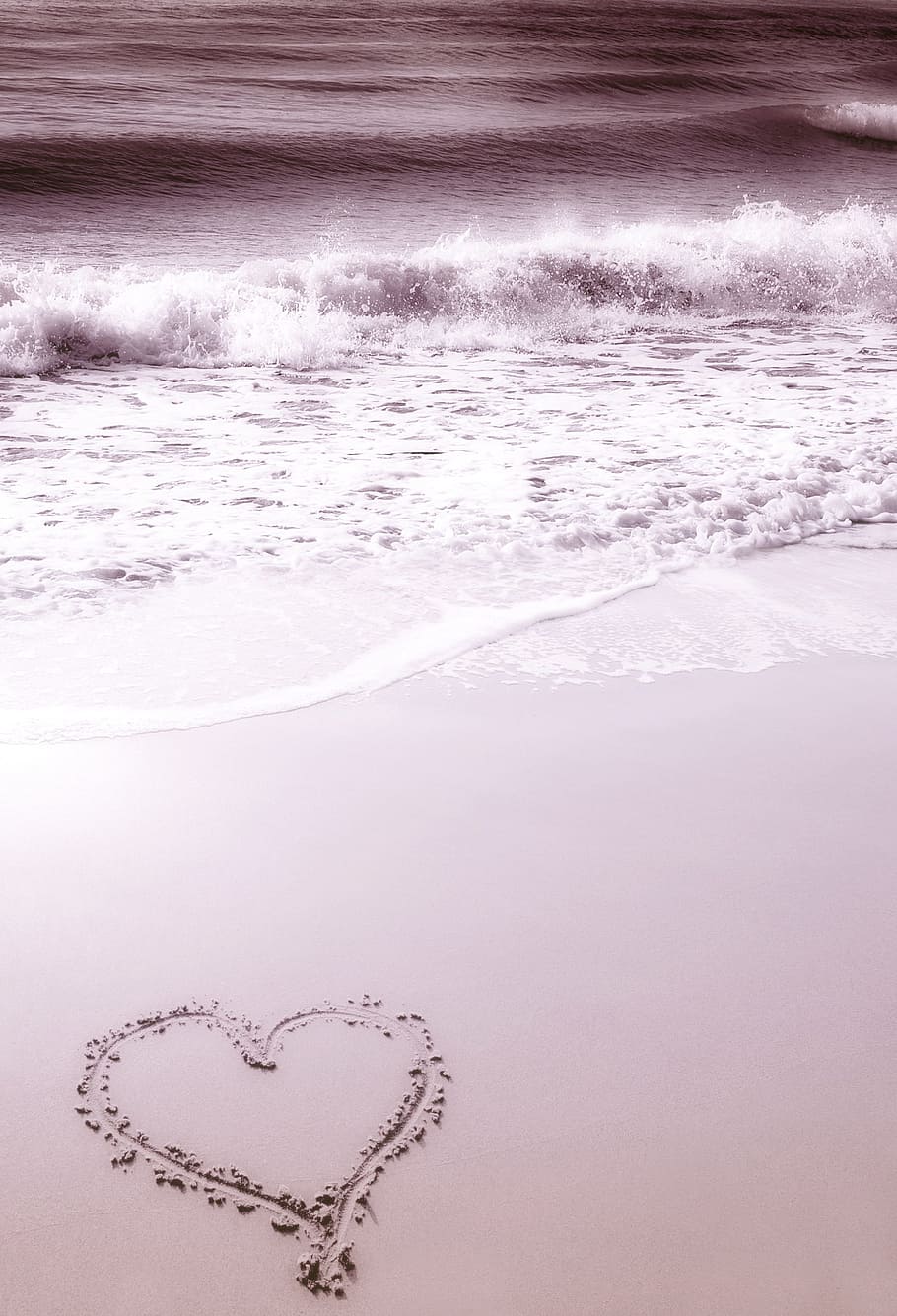 heart sand decor, ocean, background, beach, heart, hearts, sea, waves, water, sand