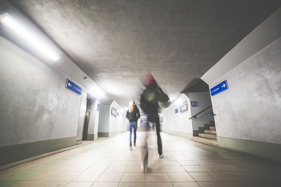 two, people, Two People, Go, Underpass, architecture, blur, boy, concrete, girl