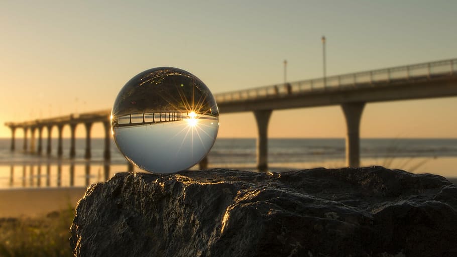 ball, bridge, sunset, new brighton, crystal ball, sunrise, bridge - man made structure, reflection, water, built structure