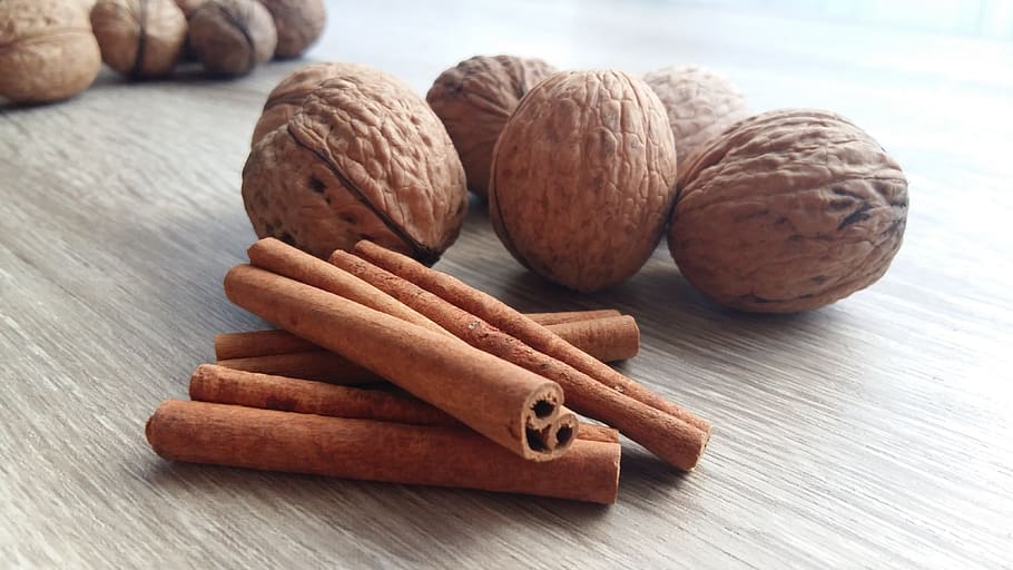 cinnamon, nuts, recipes, food, dried fruits, spices, kitchen, background, ingredients, healthy