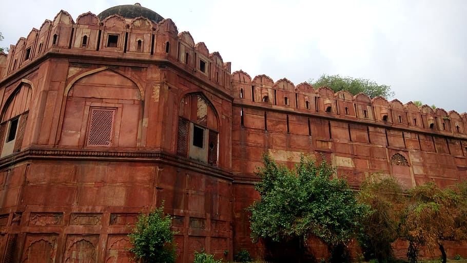 old fort, red building, old era, king's palace, tree, building exterior, architecture, plant, low angle view, built structure
