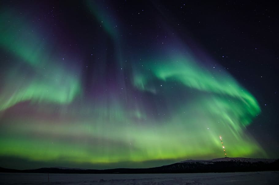 aurora borealis, lampu utara, aurora, lapland, hijau, lingkaran arktik, elektron, musim dingin, langit berbintang, swedia
