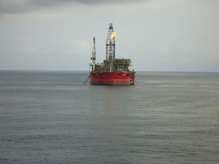 ship, mothership, tanker, water, sea, offshore platform, oil industry, industry, sky, drilling rig