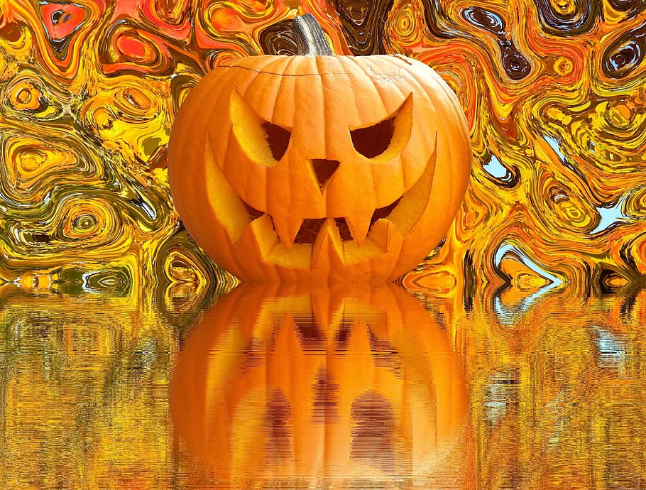 jack-o-lantern, yellow, background, autumn, halloween, pumpkin, time of year, thanksgiving, october, gourd